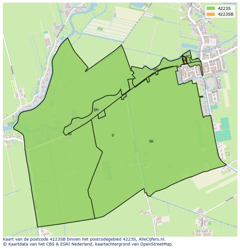 Afbeelding van het postcodegebied 4223 SB op de kaart.