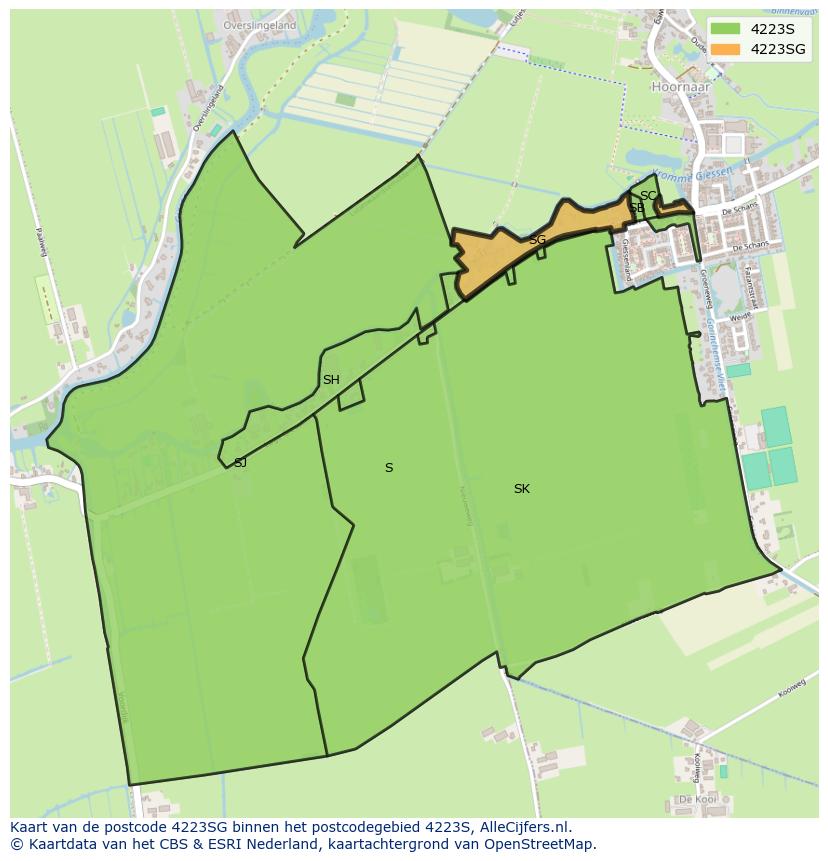 Afbeelding van het postcodegebied 4223 SG op de kaart.