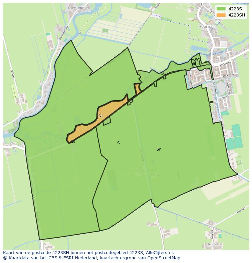 Afbeelding van het postcodegebied 4223 SH op de kaart.