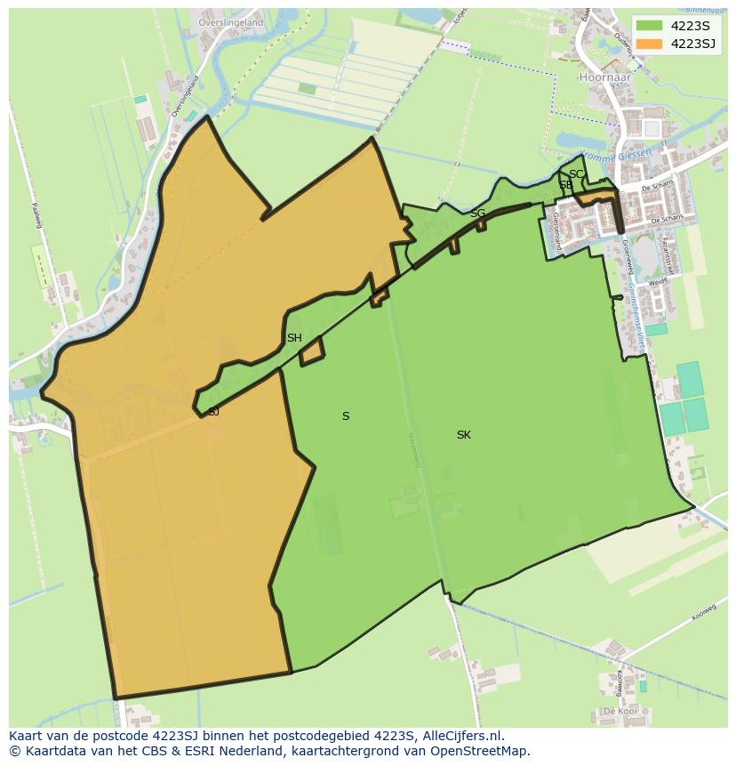 Afbeelding van het postcodegebied 4223 SJ op de kaart.