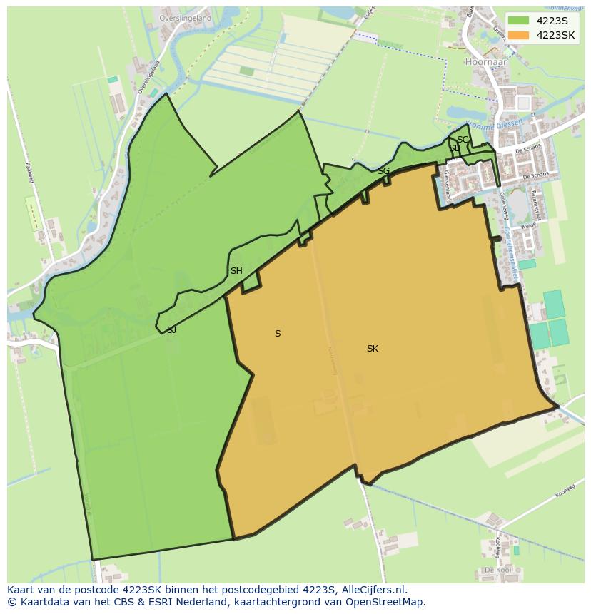 Afbeelding van het postcodegebied 4223 SK op de kaart.