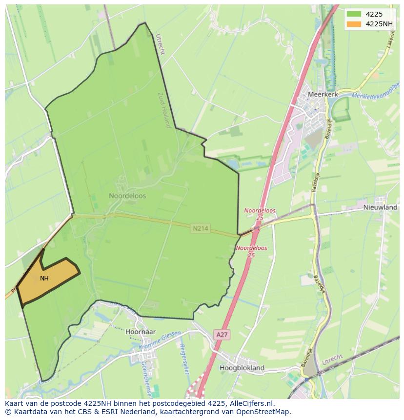 Afbeelding van het postcodegebied 4225 NH op de kaart.