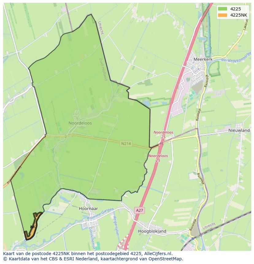 Afbeelding van het postcodegebied 4225 NK op de kaart.