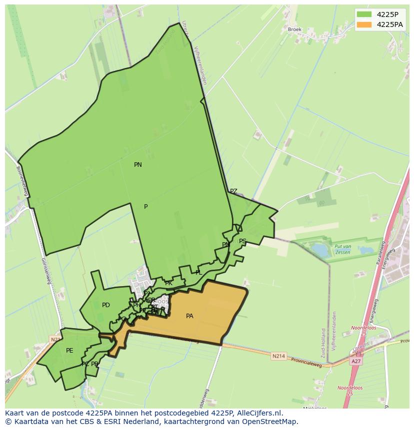 Afbeelding van het postcodegebied 4225 PA op de kaart.