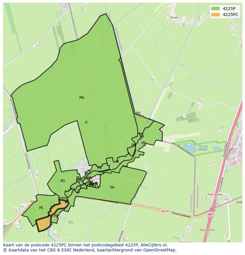 Afbeelding van het postcodegebied 4225 PC op de kaart.