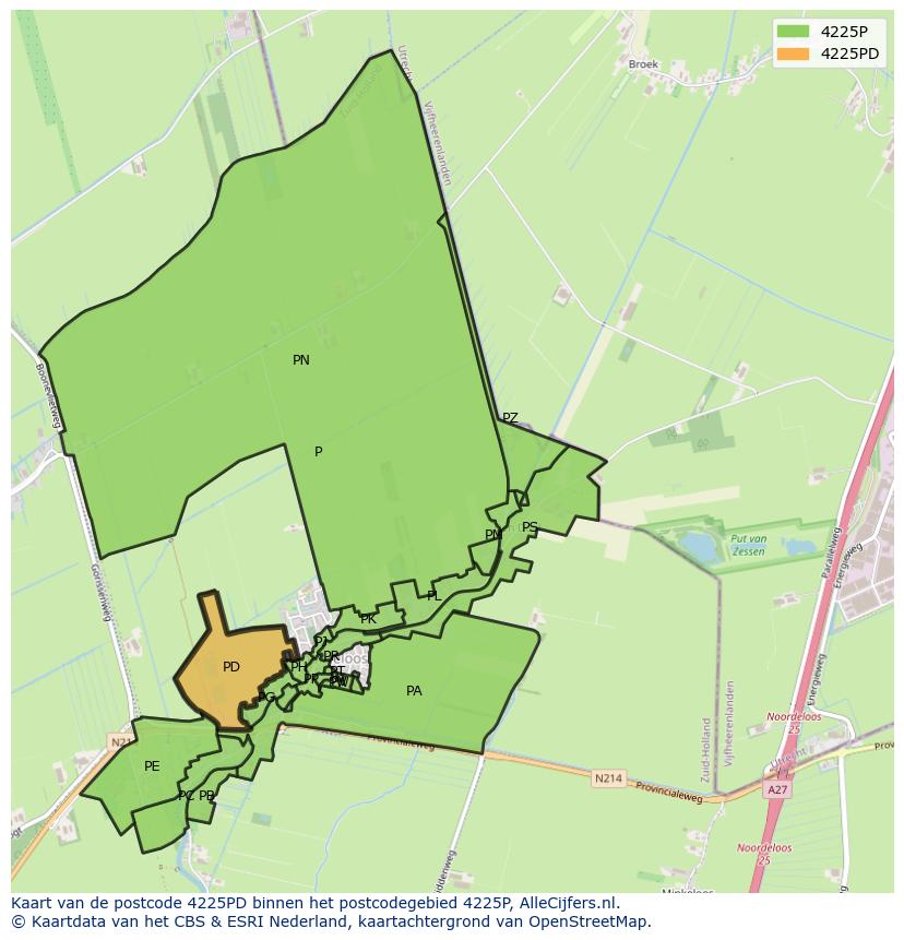 Afbeelding van het postcodegebied 4225 PD op de kaart.
