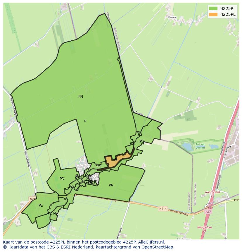 Afbeelding van het postcodegebied 4225 PL op de kaart.