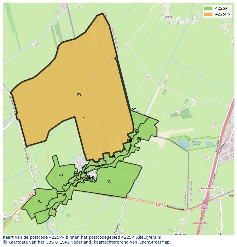 Afbeelding van het postcodegebied 4225 PN op de kaart.