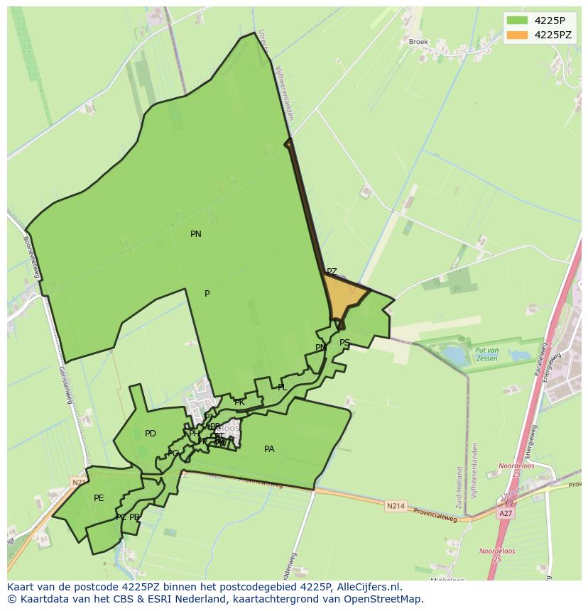 Afbeelding van het postcodegebied 4225 PZ op de kaart.