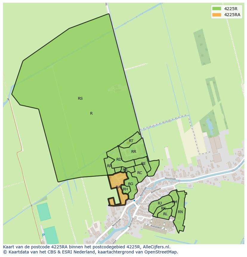 Afbeelding van het postcodegebied 4225 RA op de kaart.
