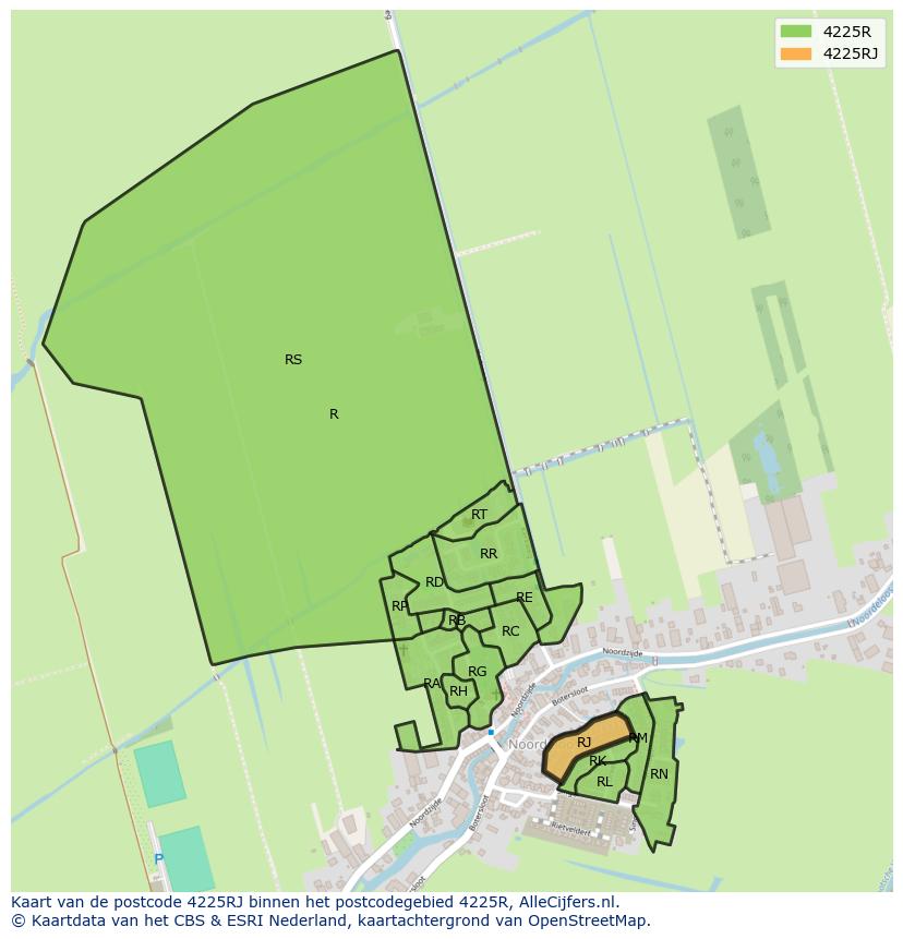 Afbeelding van het postcodegebied 4225 RJ op de kaart.
