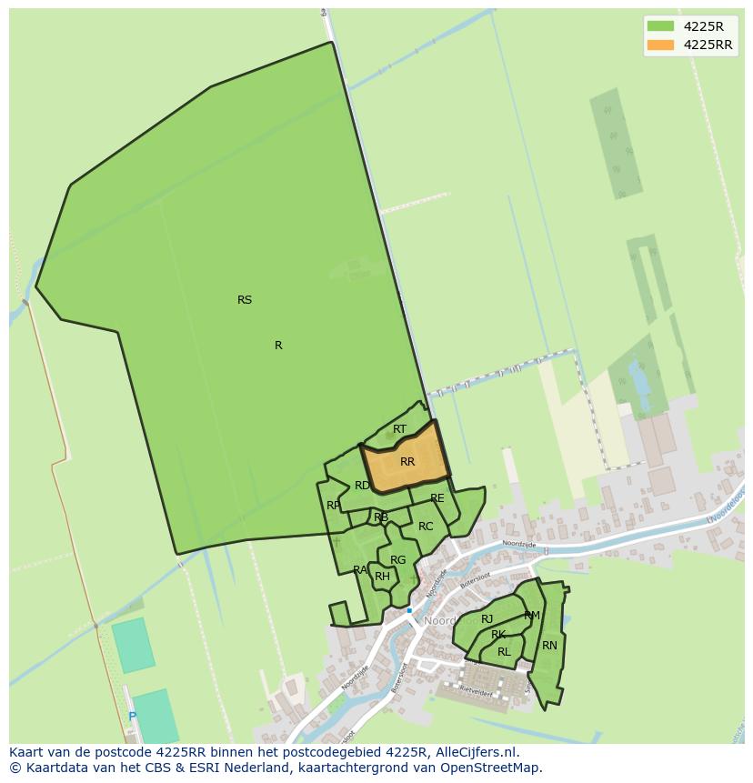 Afbeelding van het postcodegebied 4225 RR op de kaart.