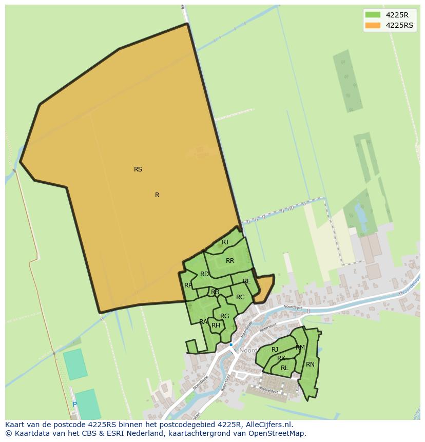 Afbeelding van het postcodegebied 4225 RS op de kaart.
