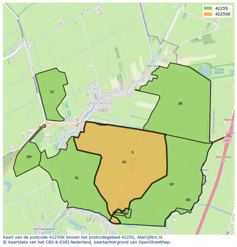 Afbeelding van het postcodegebied 4225 SK op de kaart.