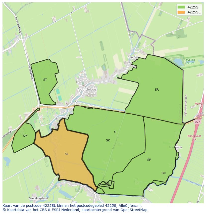 Afbeelding van het postcodegebied 4225 SL op de kaart.