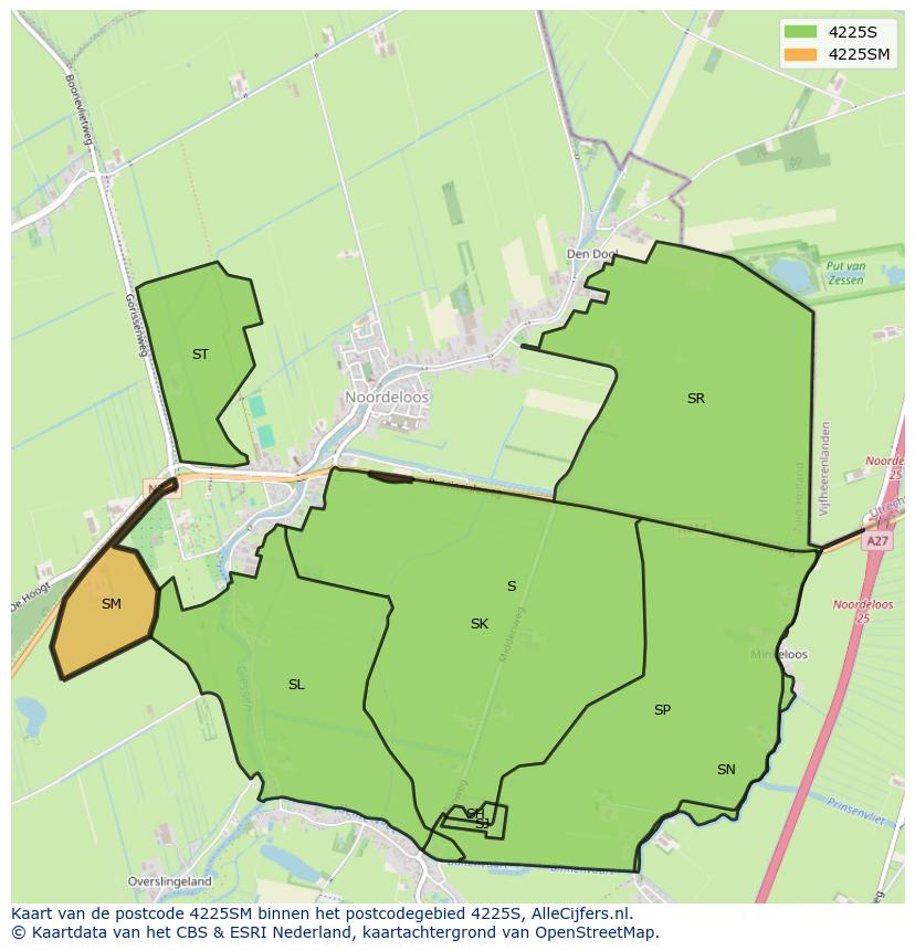 Afbeelding van het postcodegebied 4225 SM op de kaart.