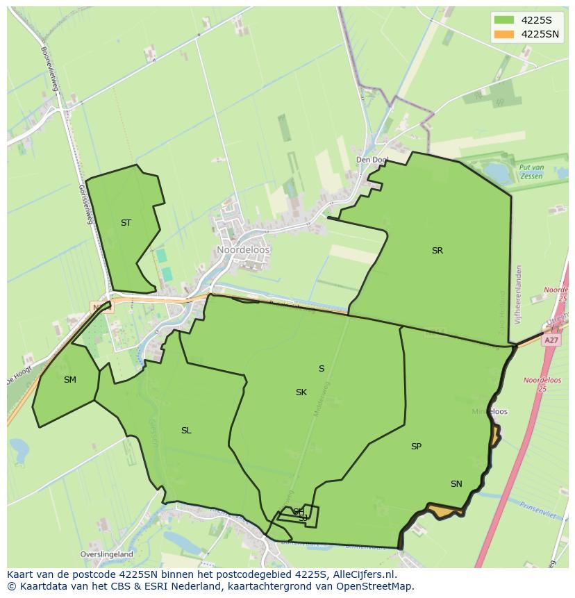 Afbeelding van het postcodegebied 4225 SN op de kaart.
