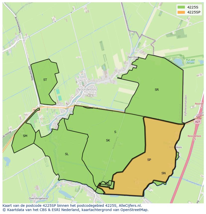 Afbeelding van het postcodegebied 4225 SP op de kaart.