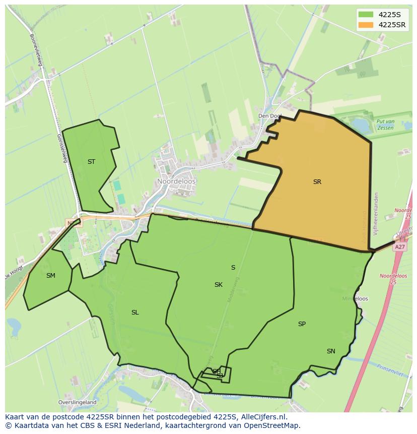 Afbeelding van het postcodegebied 4225 SR op de kaart.