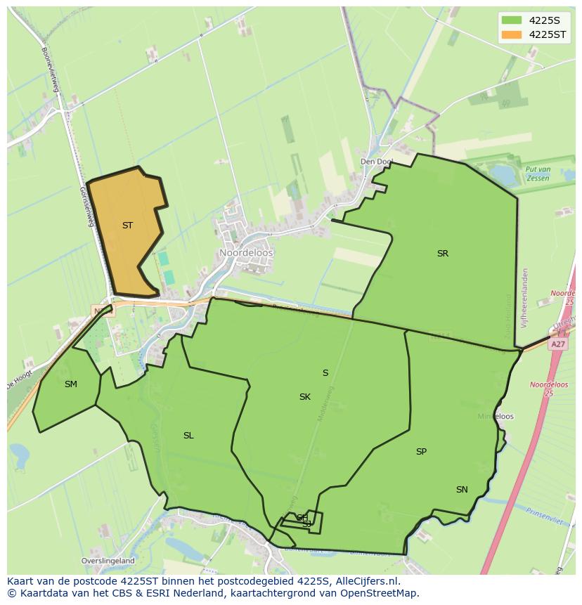 Afbeelding van het postcodegebied 4225 ST op de kaart.
