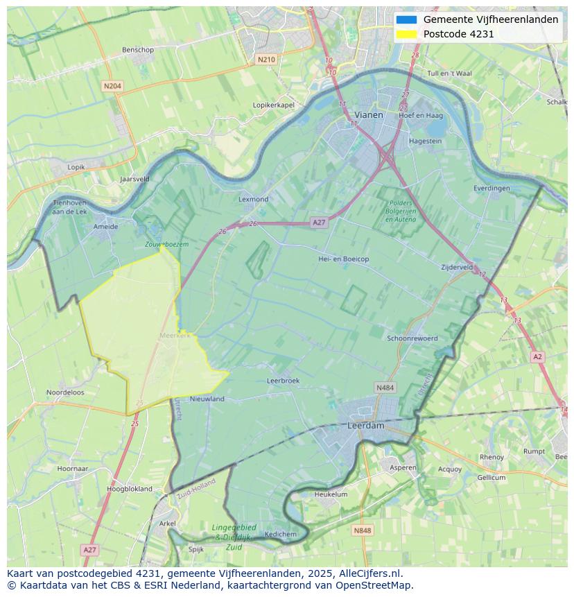 Afbeelding van het postcodegebied 4231 op de kaart.