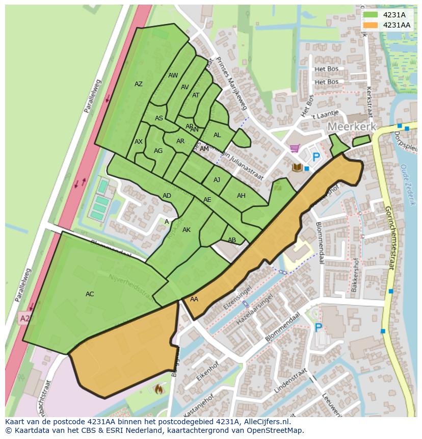 Afbeelding van het postcodegebied 4231 AA op de kaart.