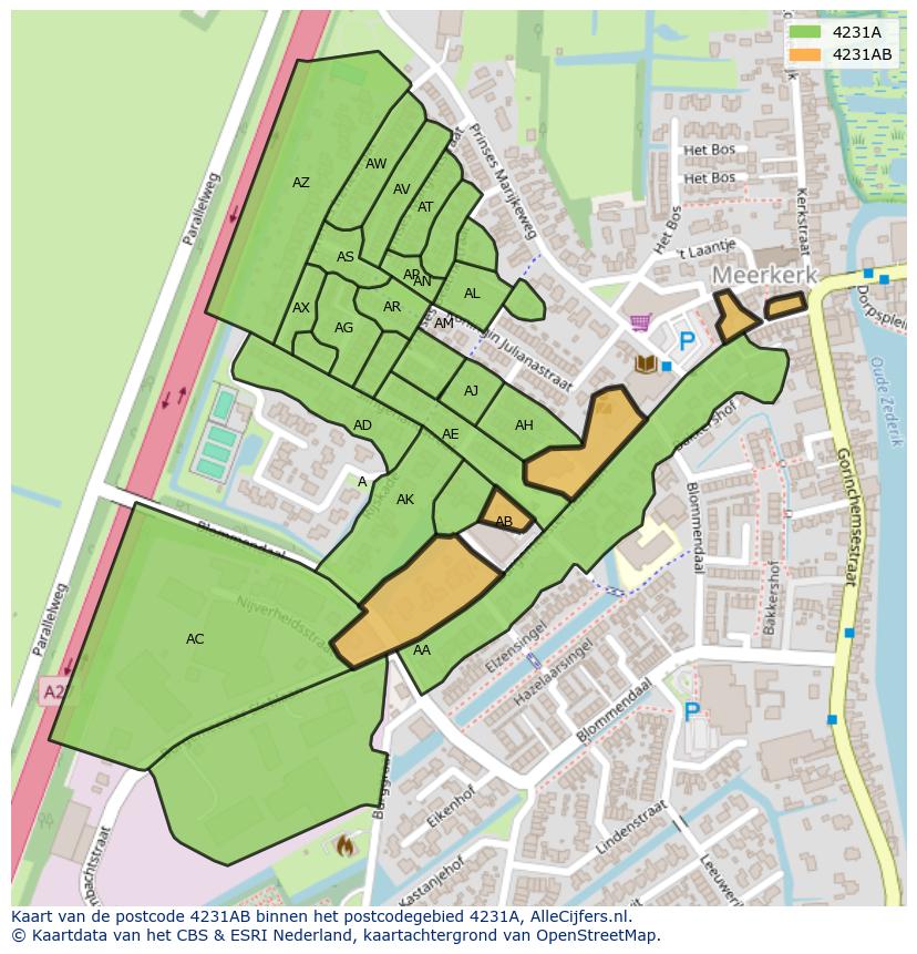 Afbeelding van het postcodegebied 4231 AB op de kaart.