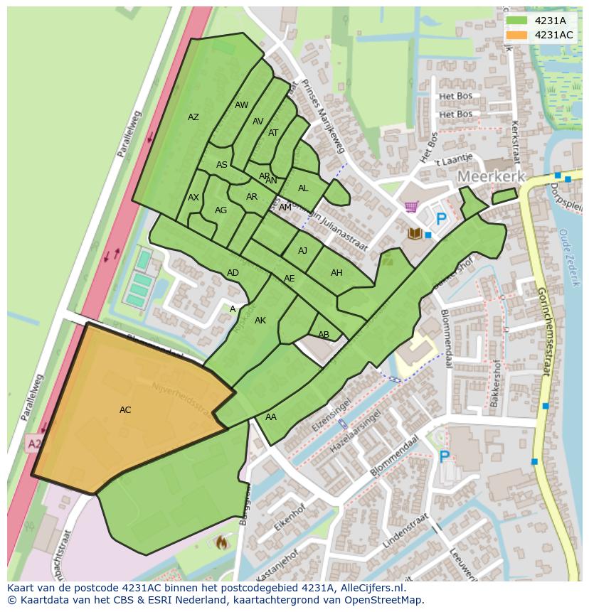 Afbeelding van het postcodegebied 4231 AC op de kaart.