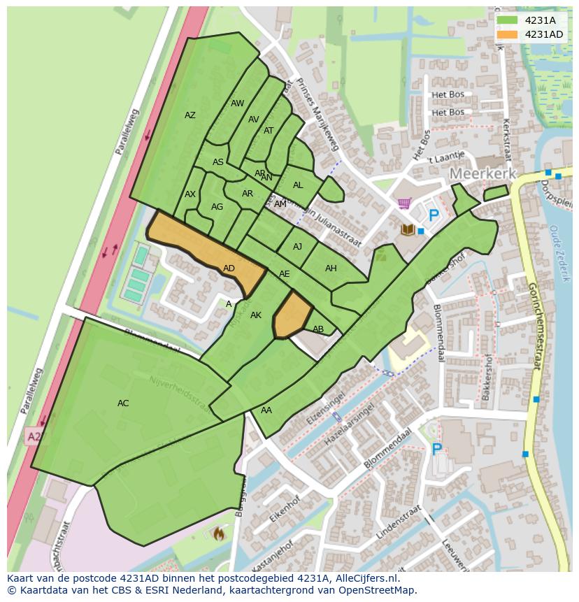 Afbeelding van het postcodegebied 4231 AD op de kaart.