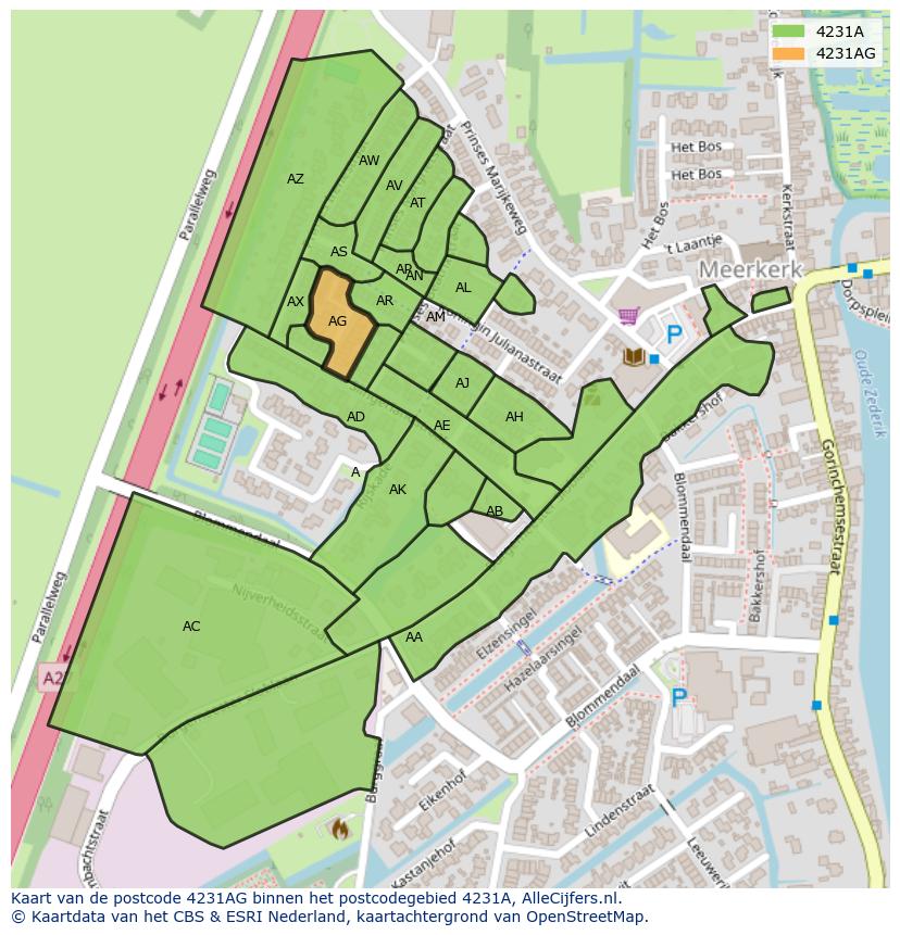 Afbeelding van het postcodegebied 4231 AG op de kaart.