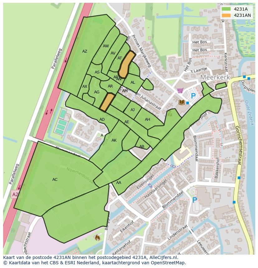 Afbeelding van het postcodegebied 4231 AN op de kaart.