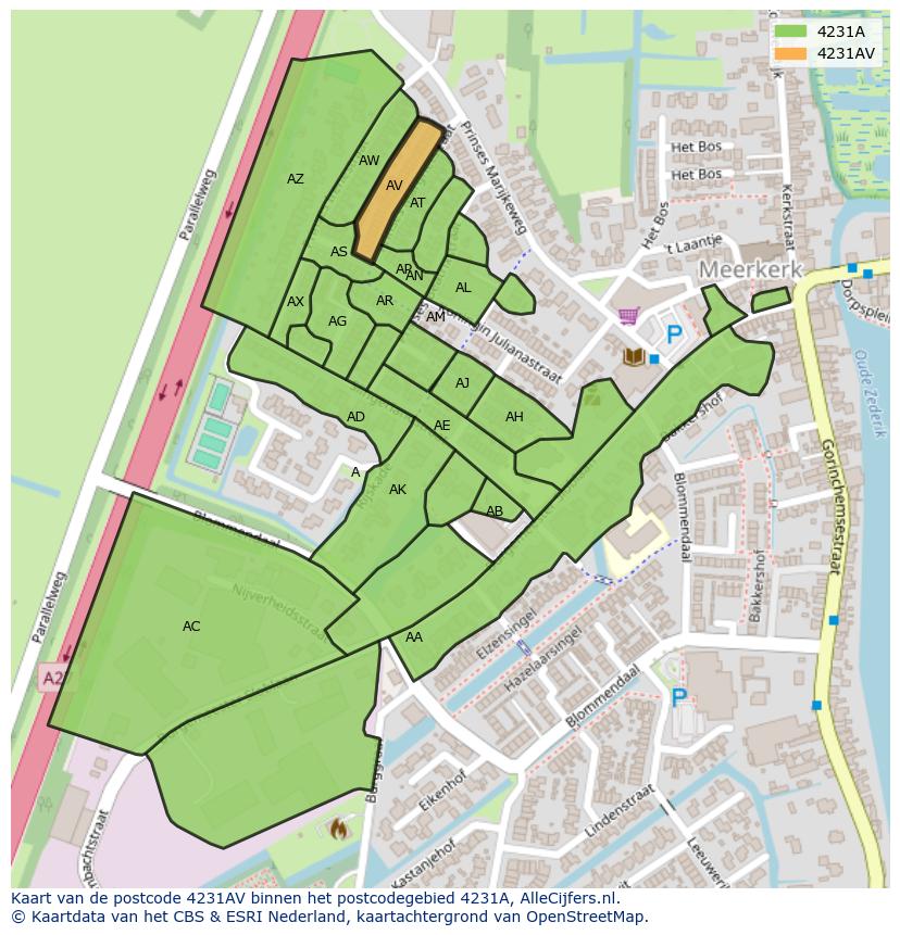 Afbeelding van het postcodegebied 4231 AV op de kaart.