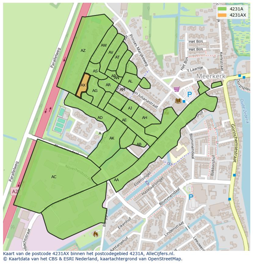 Afbeelding van het postcodegebied 4231 AX op de kaart.