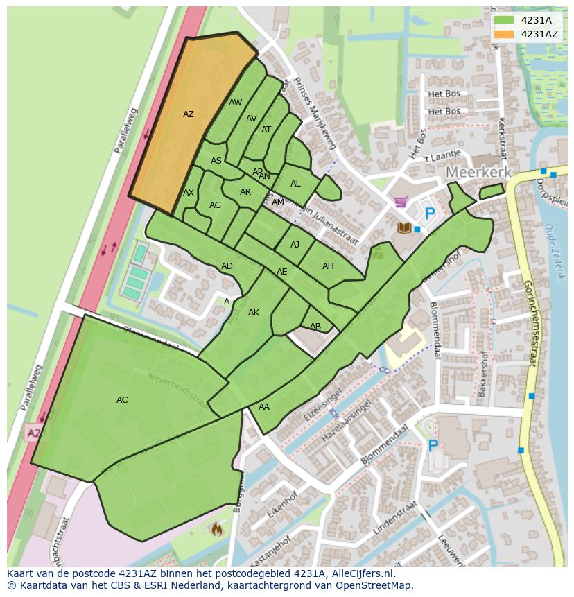 Afbeelding van het postcodegebied 4231 AZ op de kaart.