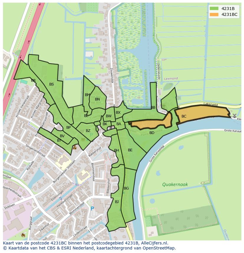 Afbeelding van het postcodegebied 4231 BC op de kaart.