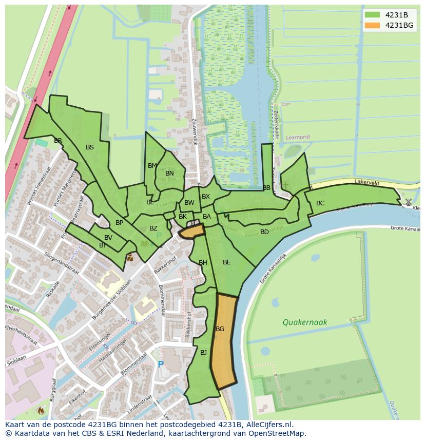Afbeelding van het postcodegebied 4231 BG op de kaart.