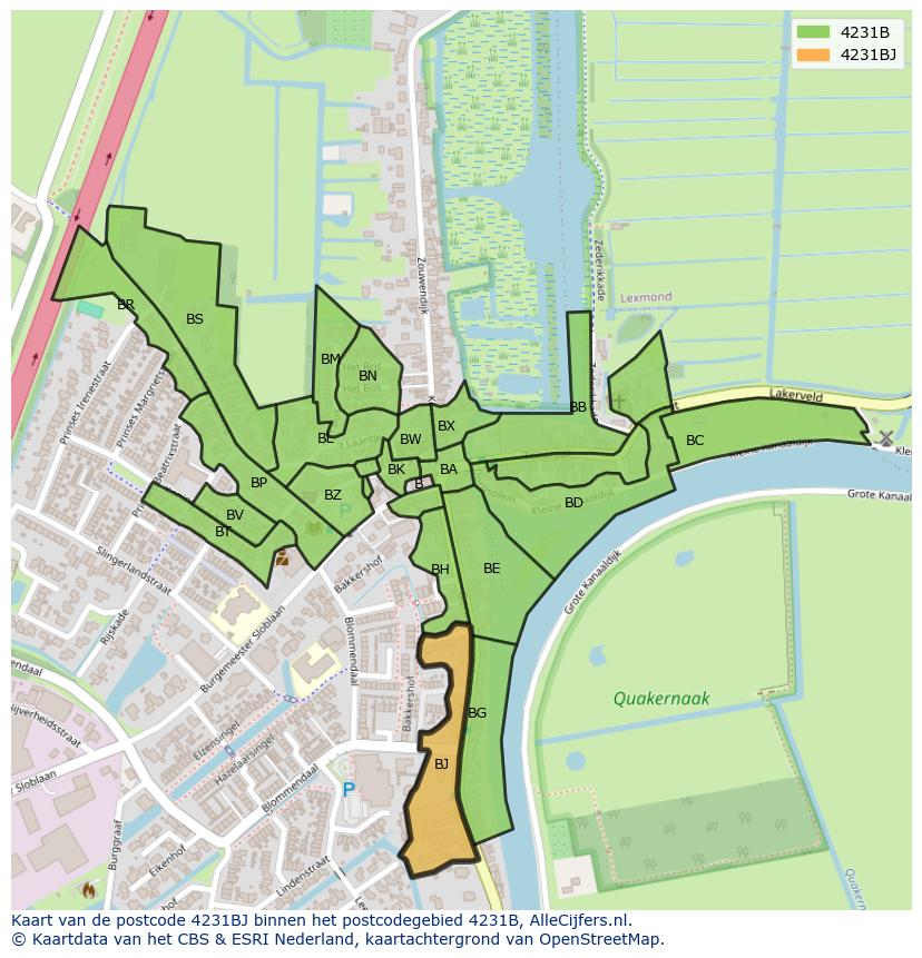 Afbeelding van het postcodegebied 4231 BJ op de kaart.
