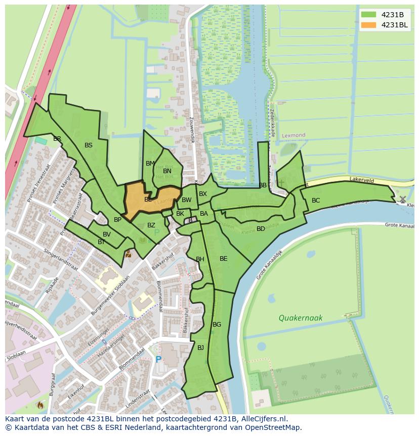 Afbeelding van het postcodegebied 4231 BL op de kaart.