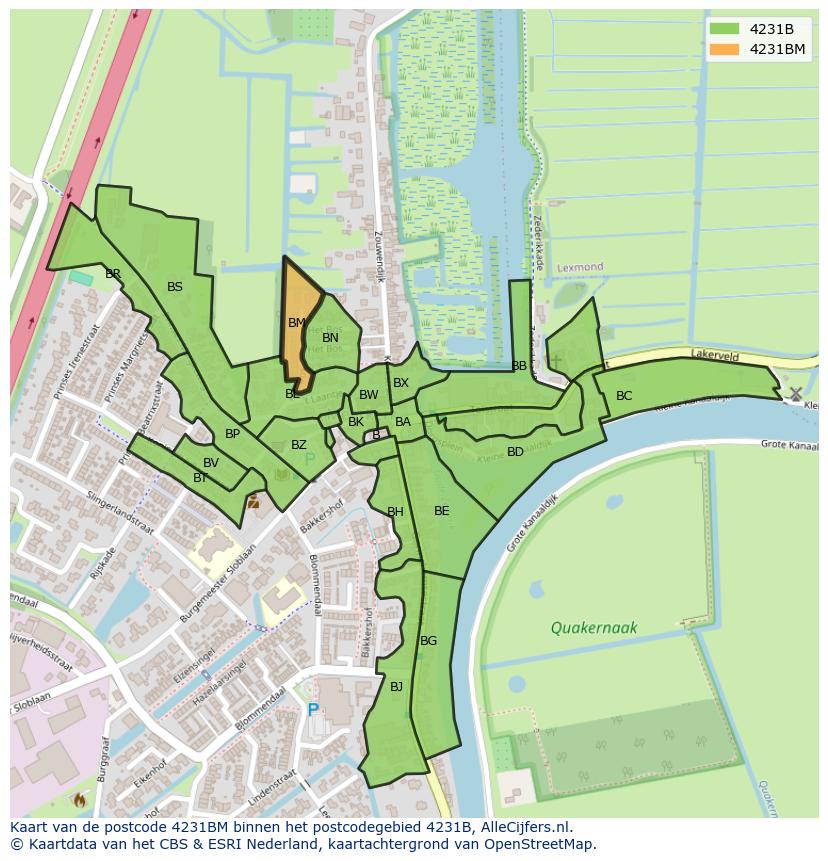 Afbeelding van het postcodegebied 4231 BM op de kaart.