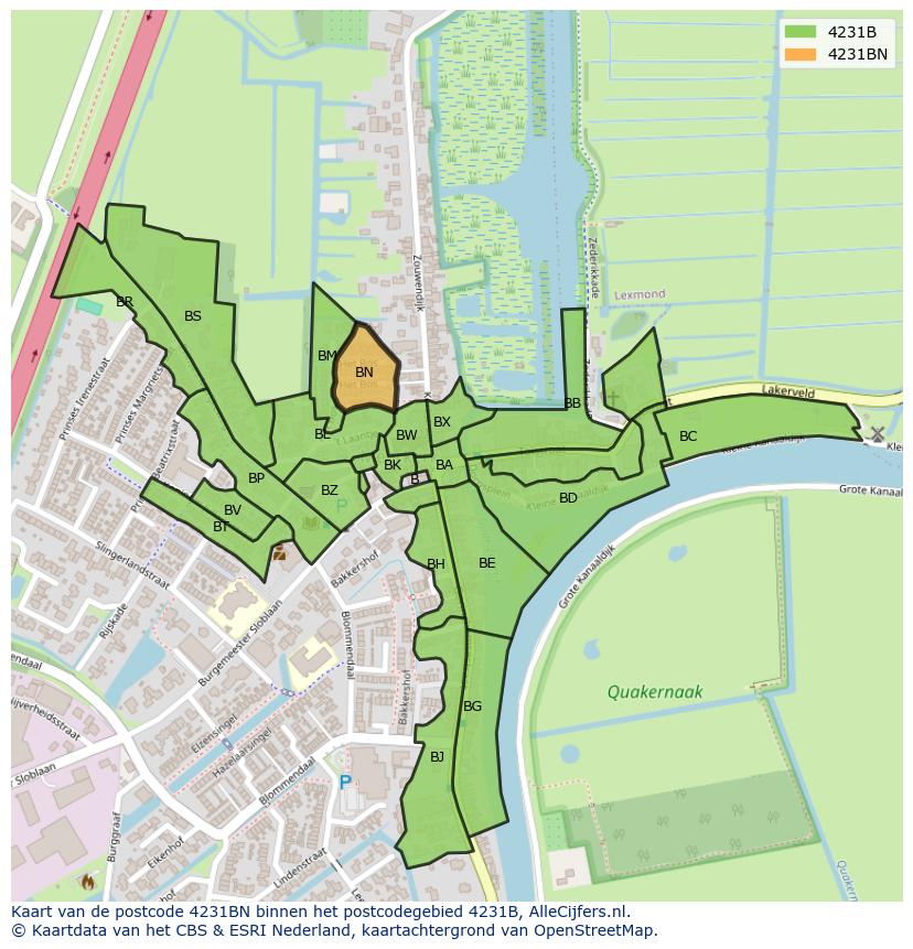 Afbeelding van het postcodegebied 4231 BN op de kaart.