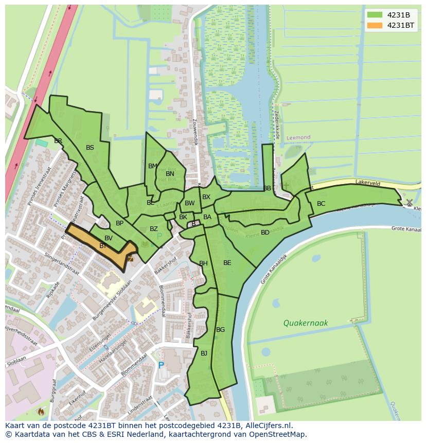 Afbeelding van het postcodegebied 4231 BT op de kaart.