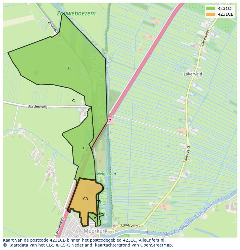Afbeelding van het postcodegebied 4231 CB op de kaart.