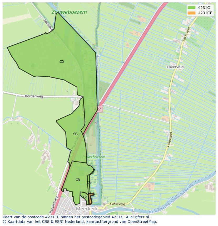 Afbeelding van het postcodegebied 4231 CE op de kaart.