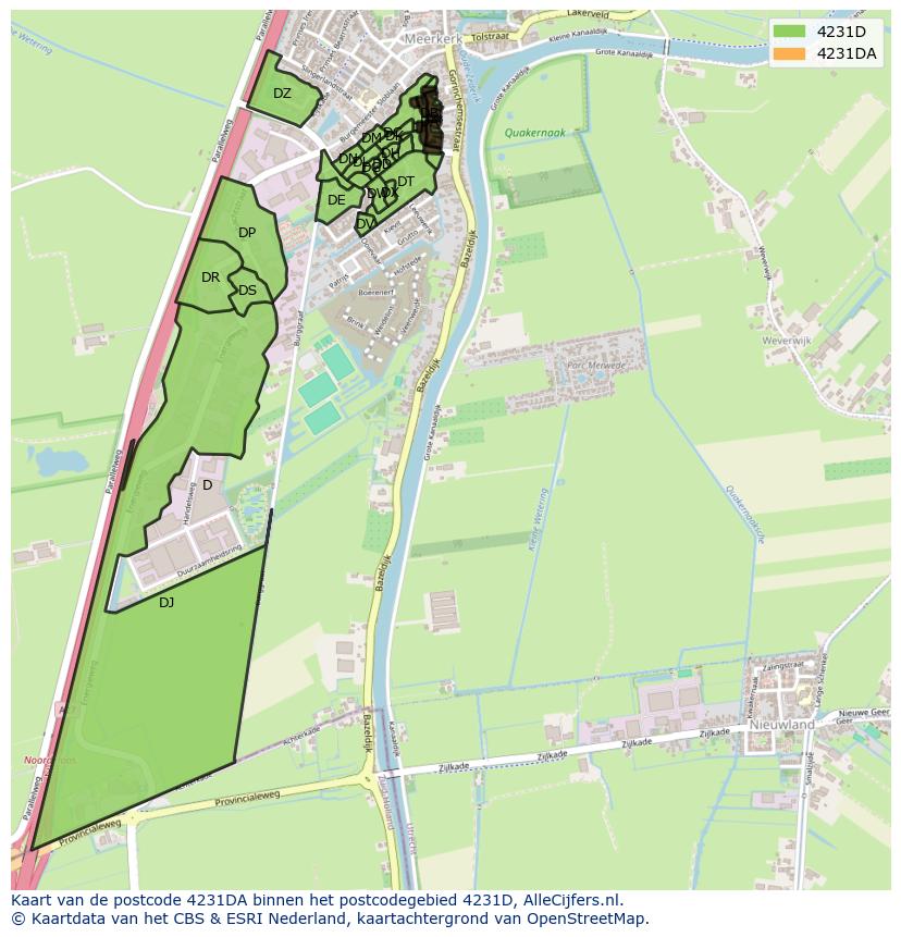 Afbeelding van het postcodegebied 4231 DA op de kaart.