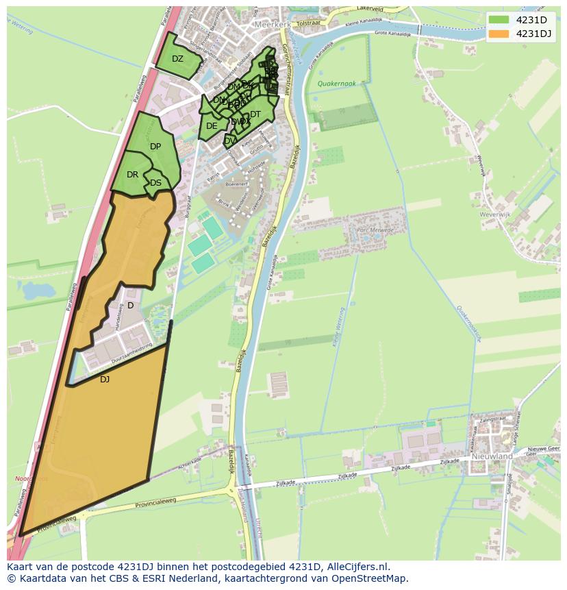 Afbeelding van het postcodegebied 4231 DJ op de kaart.