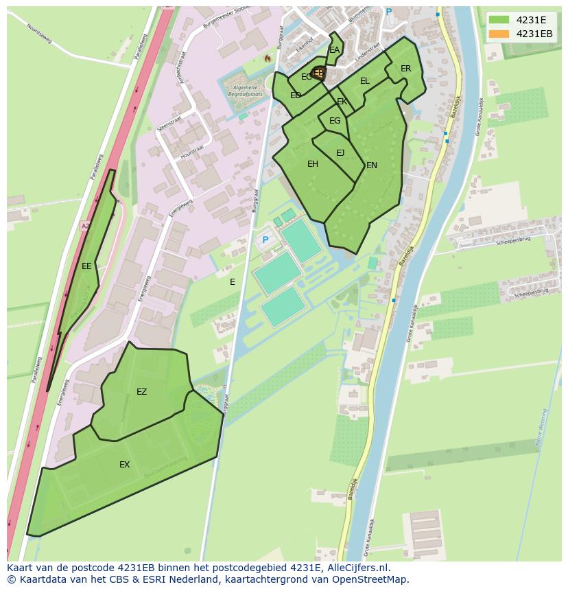 Afbeelding van het postcodegebied 4231 EB op de kaart.
