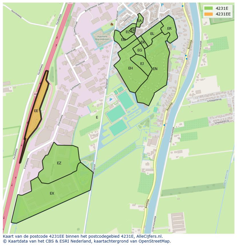 Afbeelding van het postcodegebied 4231 EE op de kaart.