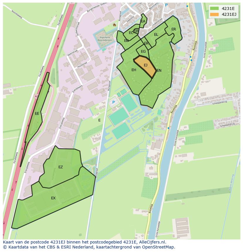 Afbeelding van het postcodegebied 4231 EJ op de kaart.