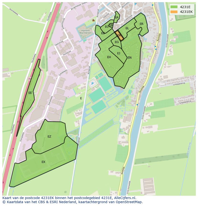 Afbeelding van het postcodegebied 4231 EK op de kaart.