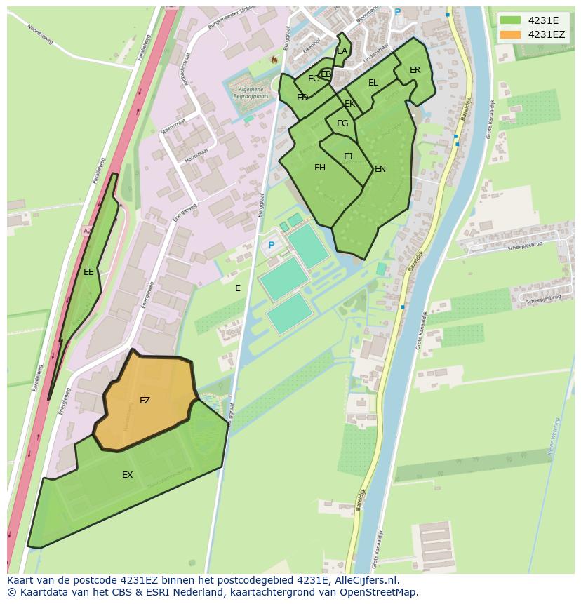 Afbeelding van het postcodegebied 4231 EZ op de kaart.